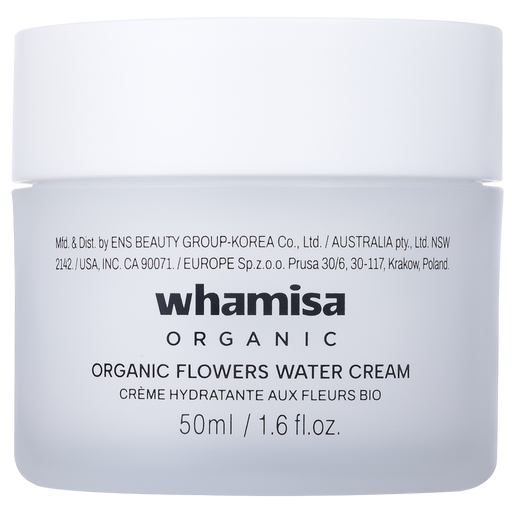 Whamisa Organic Flowers Water Cream jar on a white background