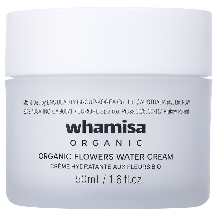 Whamisa Organic Flowers Water Cream jar on a white background